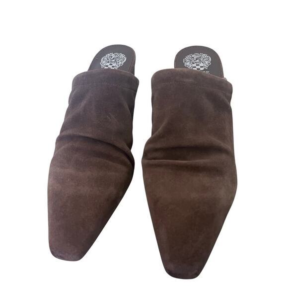 New Vince Camuto Carlie Suede Ruched Pointed Toe Block Heel Mule Brown 11M - Picture 1 of 7